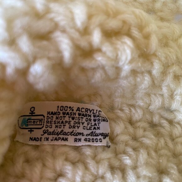 Vintage 100% Acrylic Textured Cream Chunky Knit Beanie Hat Fisherman Japan - Picture 3 of 4